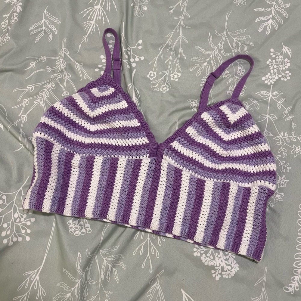 Divided Lavender and White Crochet Top